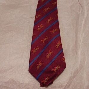 VINTAGE HERMES BURGUNDY, BLUE & BROWN HORSE RACING SILK TIE